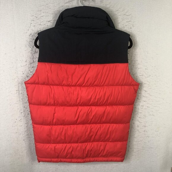 Hollister Vest Mens Small Red Black Hooded Puffer Quilted Snap Front Pockets Y2K - Picture 2 of 16